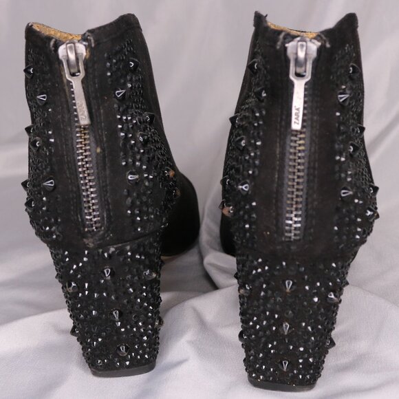 Zara Black Studded Embellished Block Heel Ankle Boots Booties Size 38 - Picture 3 of 14